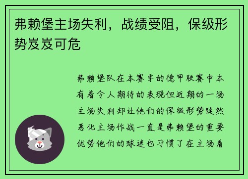 弗赖堡主场失利，战绩受阻，保级形势岌岌可危
