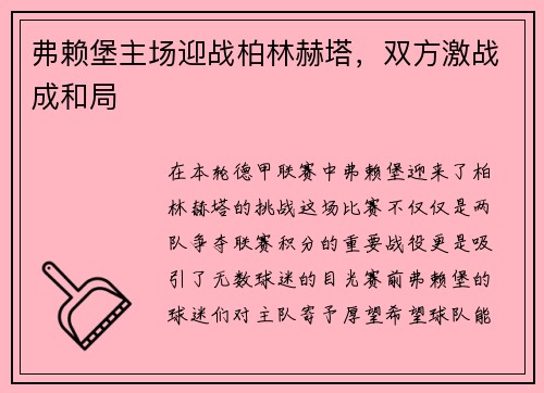 弗赖堡主场迎战柏林赫塔，双方激战成和局