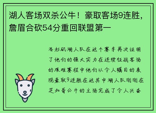 湖人客场双杀公牛！豪取客场9连胜，詹眉合砍54分重回联盟第一
